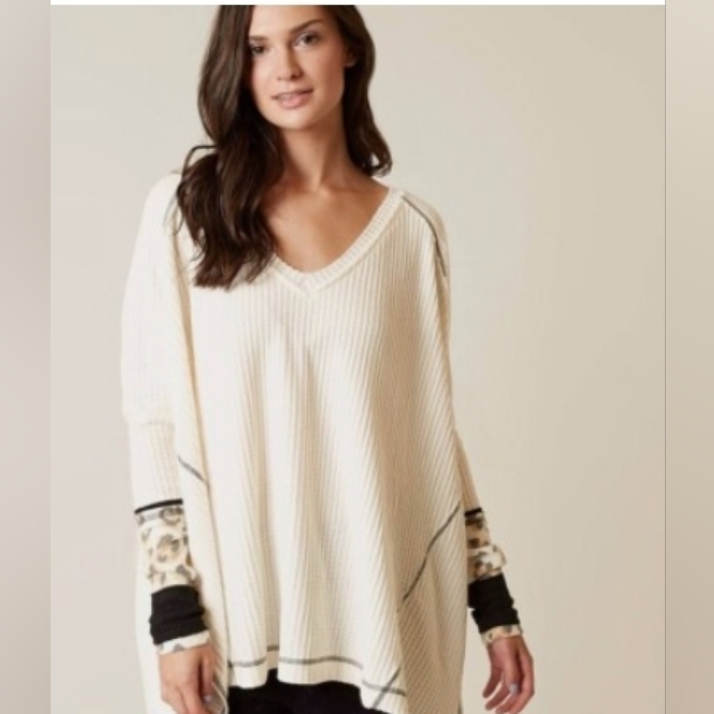 Free People Size Large Lovin Leopard Oversized Waffle Thermal Top 🐆